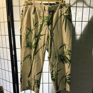 Linen/cotton blend Green Bamboo Print woman’s Pants